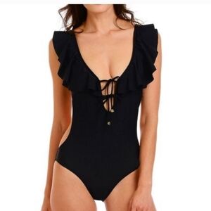 Sam Edelman Ruffled One Piece monokini Swimsuit, Black small